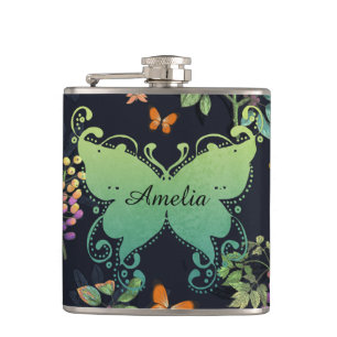 Flasques Motif papillon floral foncé personnalisé