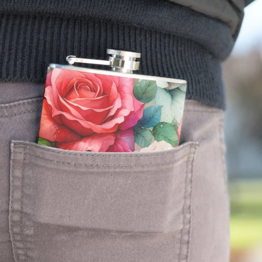 Flasques Motif Rose Fantaisiste (In Situ)
