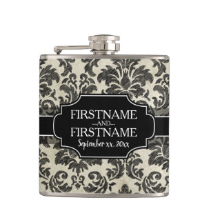 Flasques Motif rustique de damassé en noir et parchemin