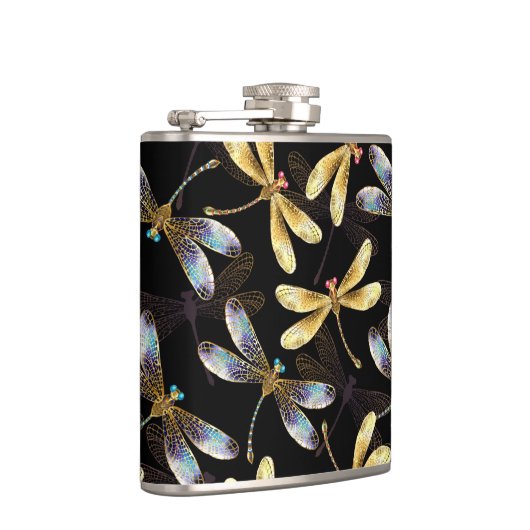 Flasques Motif sans couture avec libellules d'or (Droite)