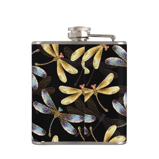 Flasques Motif sans couture avec libellules d'or (Dos)