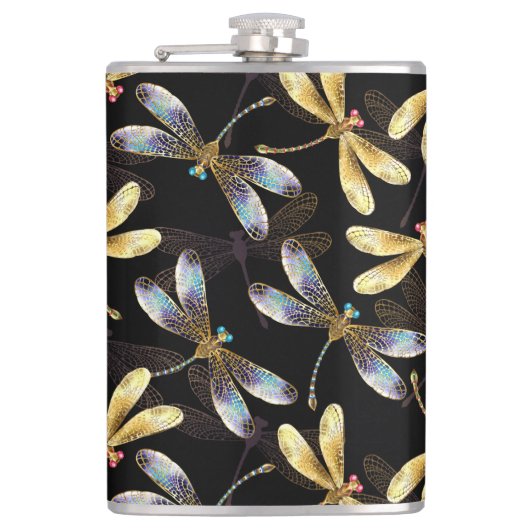 Flasques Motif sans couture avec libellules d'or (Devant)