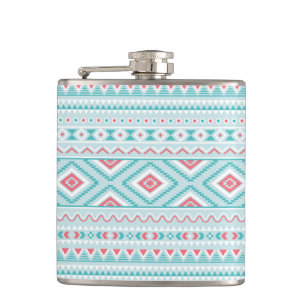 Flasques Motif tribal aztèque turquoise et rose