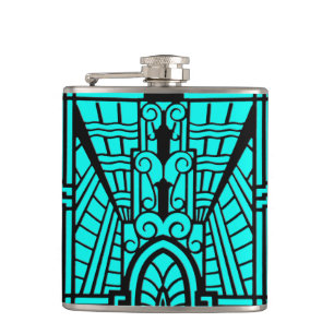 Flasques Motif, turquoise et noir architecturaux de Deco