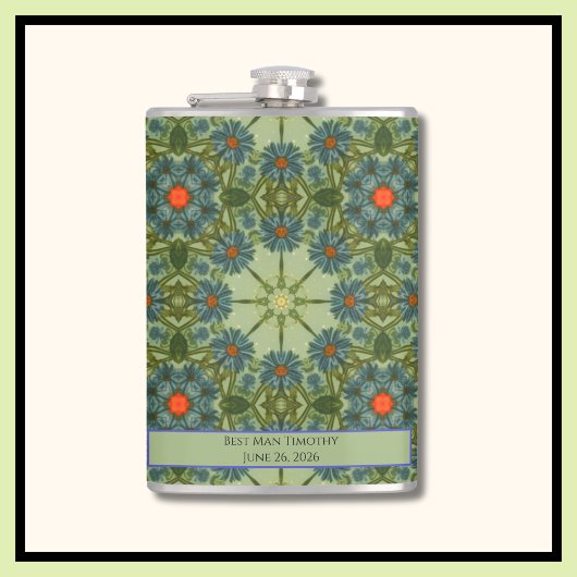 Flasques Motif Vert Vintage avec Fleurs Bleues