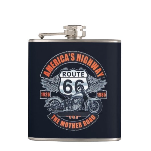 Flasques Moto et route 66 (Devant)