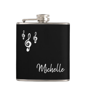 Flasques Musical Treble Clef Simple Noir Blanc Typographie