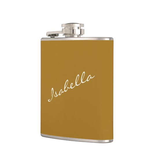 Flasques Mustard Gold Élégant Script Nom de la fête de mari (Gauche)