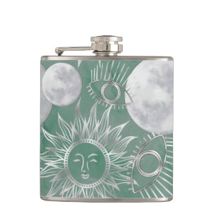 Flasques Mystique solaire   Dusty Green Silver Moon Stars S