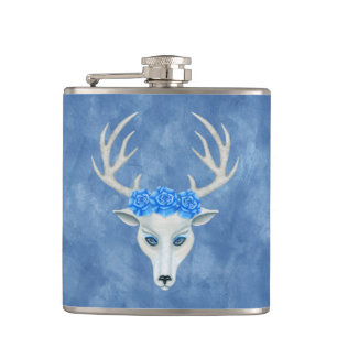Flasques Mythique Blanc Tête De Cerf Antlers Face roses Ble