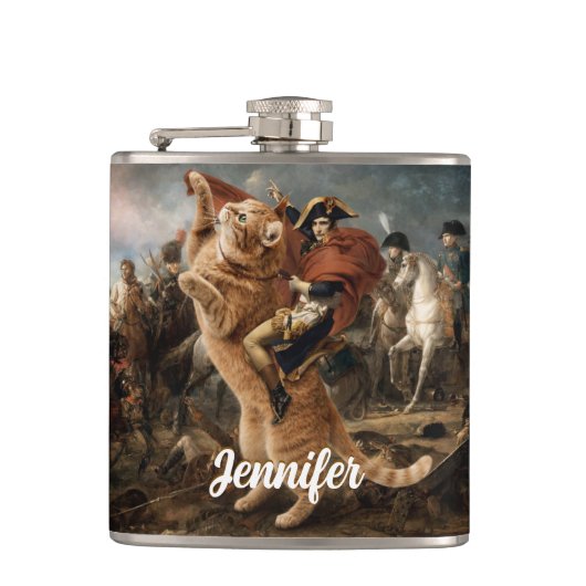 Flasques Napoléon chevauchant un chat de bataille géant (Devant)