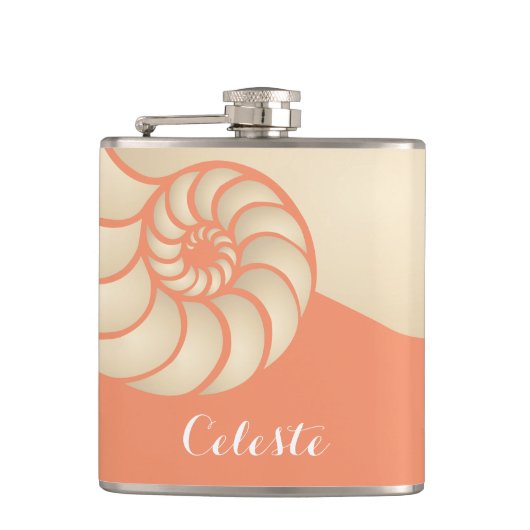 Flasques Nautilus de beige et de corail avec monogramme (Devant)