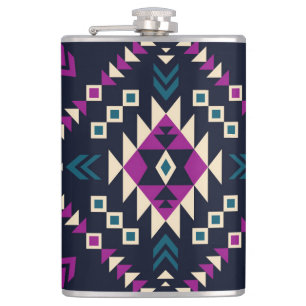 Flasques Navajo tribal foncé, géométrique vintage.