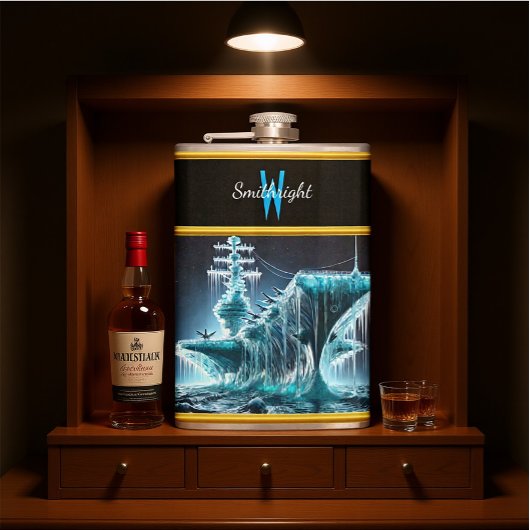 Flasques Navire enroulé dans la glace au milieu d'un ciel n