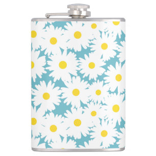 Flasques Négative Space Daisies blanc jaune sur bleu
