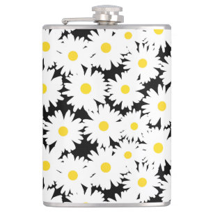 Flasques Négative Space Daisies blanc jaune sur noir