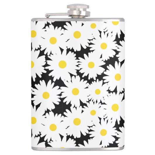 Flasques Négative Space Daisies blanc jaune sur noir (Devant)