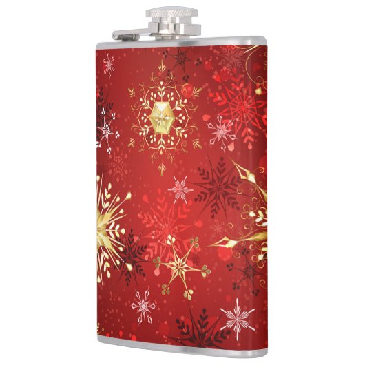 Flasques Noël Golden Snowflakes sur Arrière - plan rouge (Gauche)