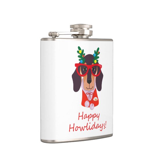 Flasques Noël mignon chien drôle Dachshund Howlidays 6 oz (Droite)