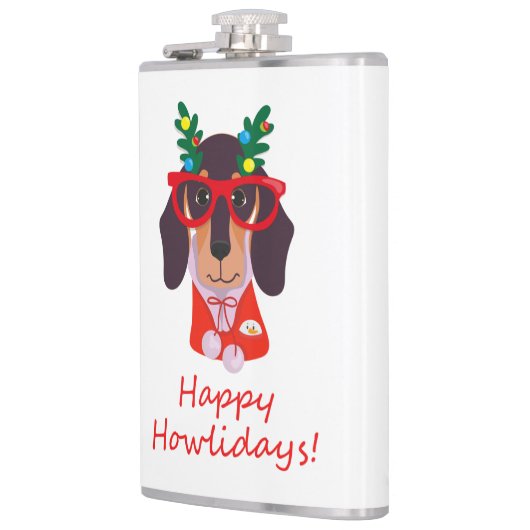 Flasques Noël mignon chien drôle Dachshund Howlidays 8 oz (Gauche)