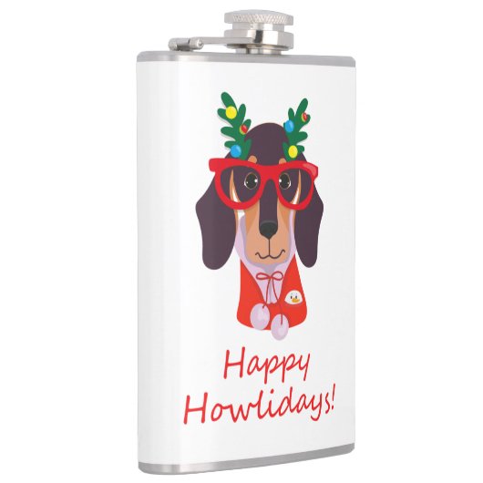 Flasques Noël mignon chien drôle Dachshund Howlidays 8 oz (Droite)