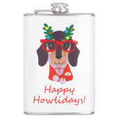 Flasques Noël mignon chien drôle Dachshund Howlidays 8 oz (Devant)