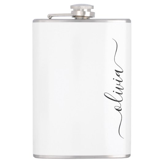 Flasques Noir Blanc moderne Script Girl Monogramme Nom (Devant)