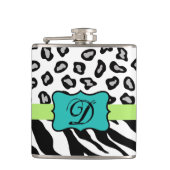 Flasques Noir Blanc Turquoise Zebra Leopard Peau Monogramme (Devant)