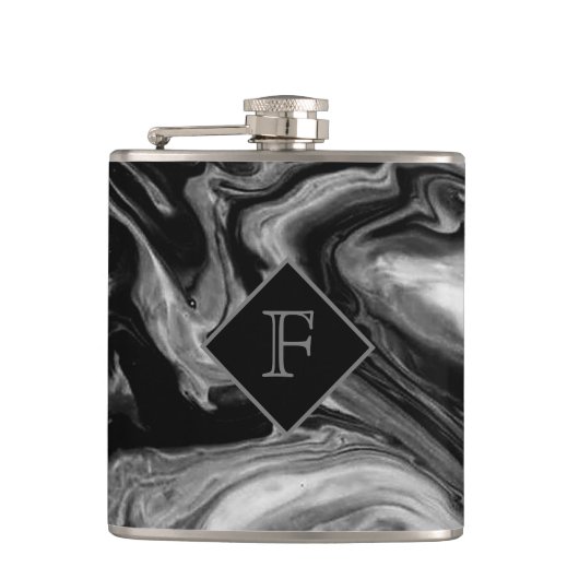 Flasques Noir classique et Marbre blanc Monogrammé (Devant)