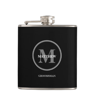 Flasques Noir élégant mariage Monogramme Groomsman