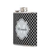 Flasques Noir et blanc moderne Quatrefoil Nom monogramme (Gauche)