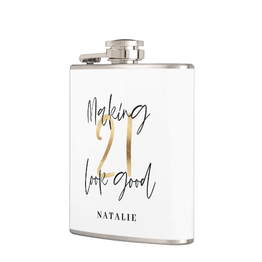 Flasques Noir et or 21e anniversaire script moderne design (Gauche)