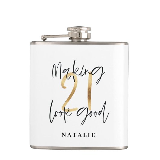 Flasques Noir et or 21e anniversaire script moderne design (Devant)