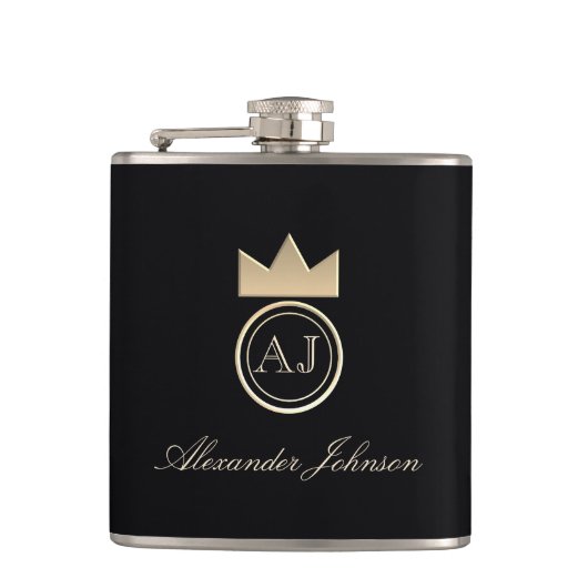 Flasques Noir et or Luxe élégant Simple Monogramme (Devant)