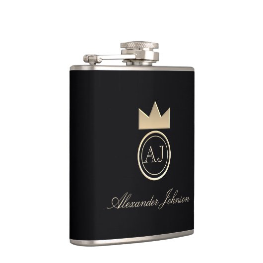 Flasques Noir et or Luxe élégant Simple Monogramme (Droite)