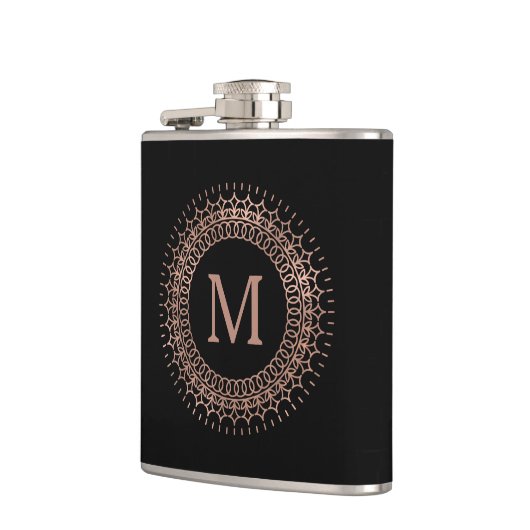 Flasques Noir & Faux Rose Or Élégant Monogramme initial (Gauche)