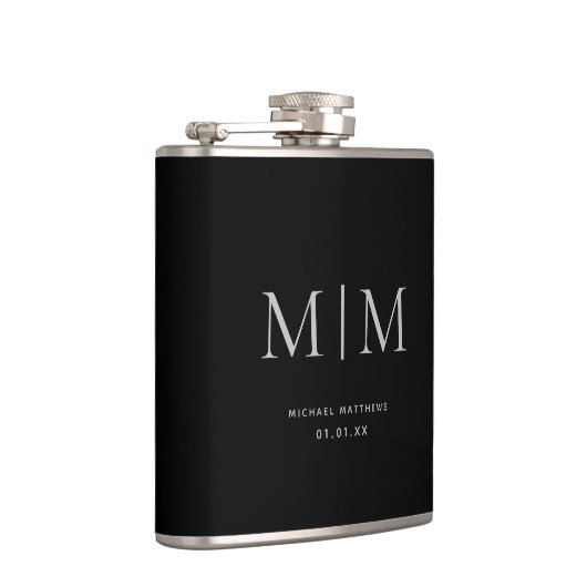 Flasques Noir moderne Élégant Monogramme Nom initial (Droite)