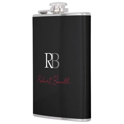 Flasques Noir moderne Noir Monogramme Initiales Nom (Gauche)