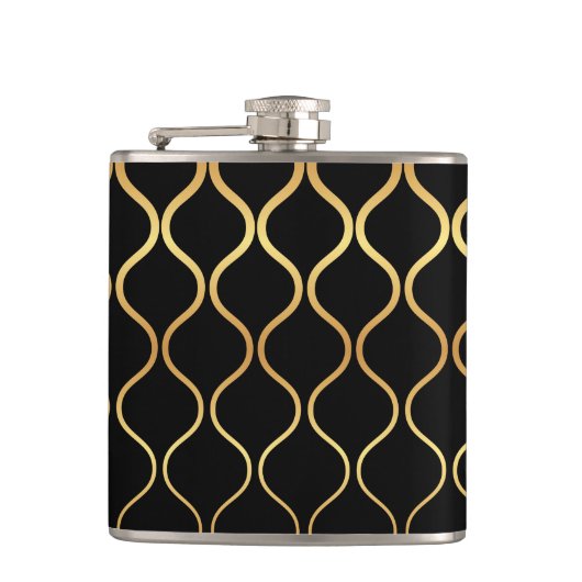 Flasques Noir, or, cool, tendance, design abstrait rétro (Devant)