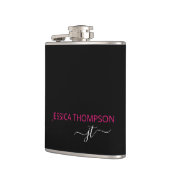 Flasques Noir rose chaud moderne Simple Script Monogramme N (Gauche)