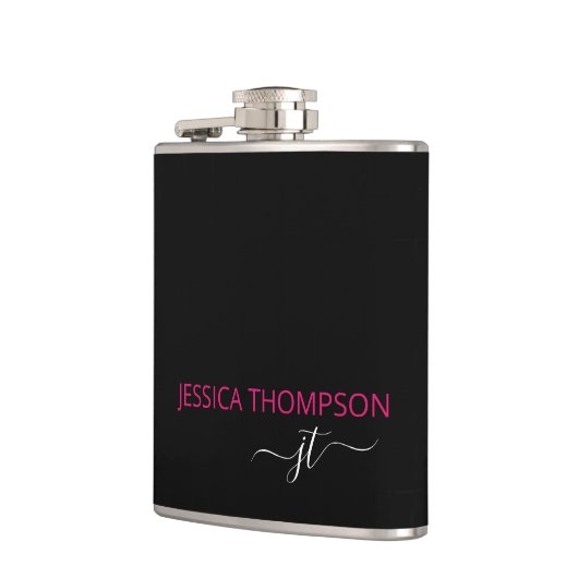 Flasques Noir rose chaud moderne Simple Script Monogramme N (Gauche)
