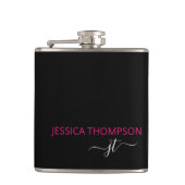 Flasques Noir rose chaud moderne Simple Script Monogramme N (Devant)