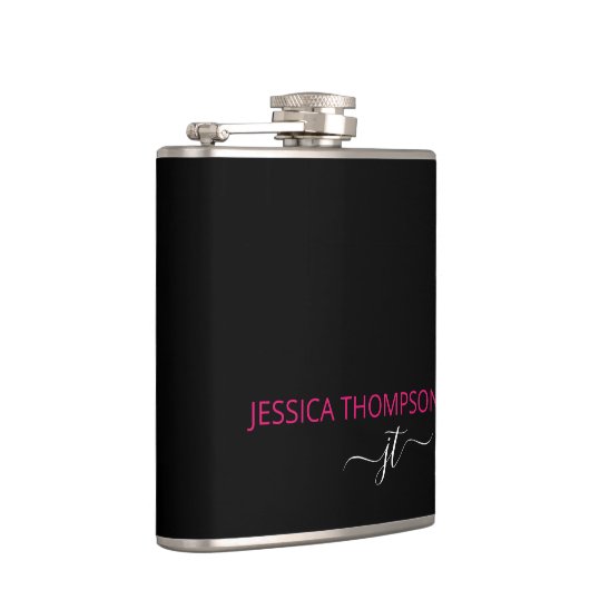Flasques Noir rose chaud moderne Simple Script Monogramme N (Droite)