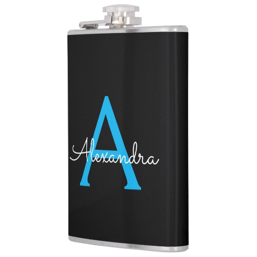 Flasques Nom de monogramme féminin écriture bleu noir (Gauche)