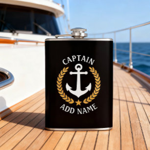 Flasques Nom du bateau capitaine Ancre Gold Style Laurel Bl
