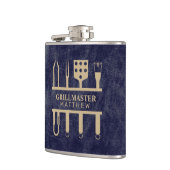 Flasques nom du maître de grill texture cuir marine (Gauche)