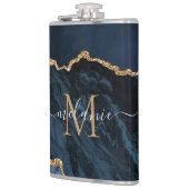 Flasques Nom du monogramme Agate Marine Bleu Gold Gemstone (Gauche)
