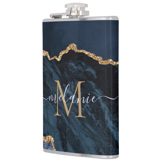Flasques Nom du monogramme Agate Marine Bleu Gold Gemstone  (Gauche)
