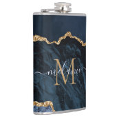 Flasques Nom du monogramme Agate Marine Bleu Gold Gemstone (Droite)