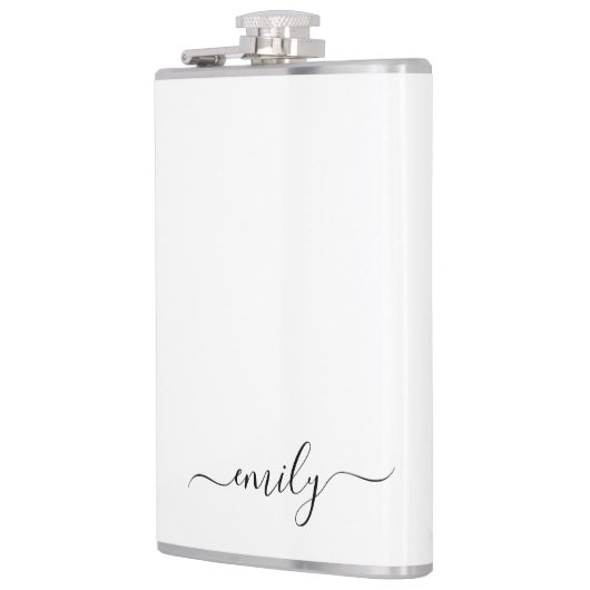 Flasques Nom du monogramme blanc noir moderne (Gauche)